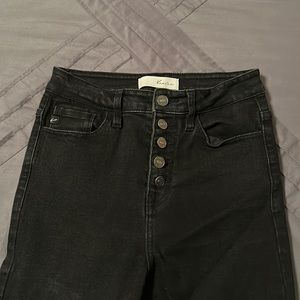 Kancan black jeans! Full button fly. Raw hem & slight crop.